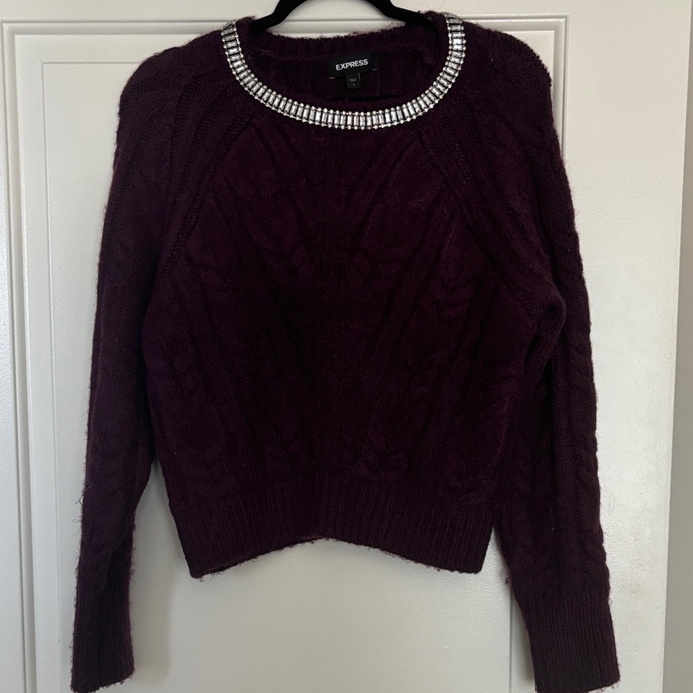 Express Women's Deep Purple Cable Knit Sweater